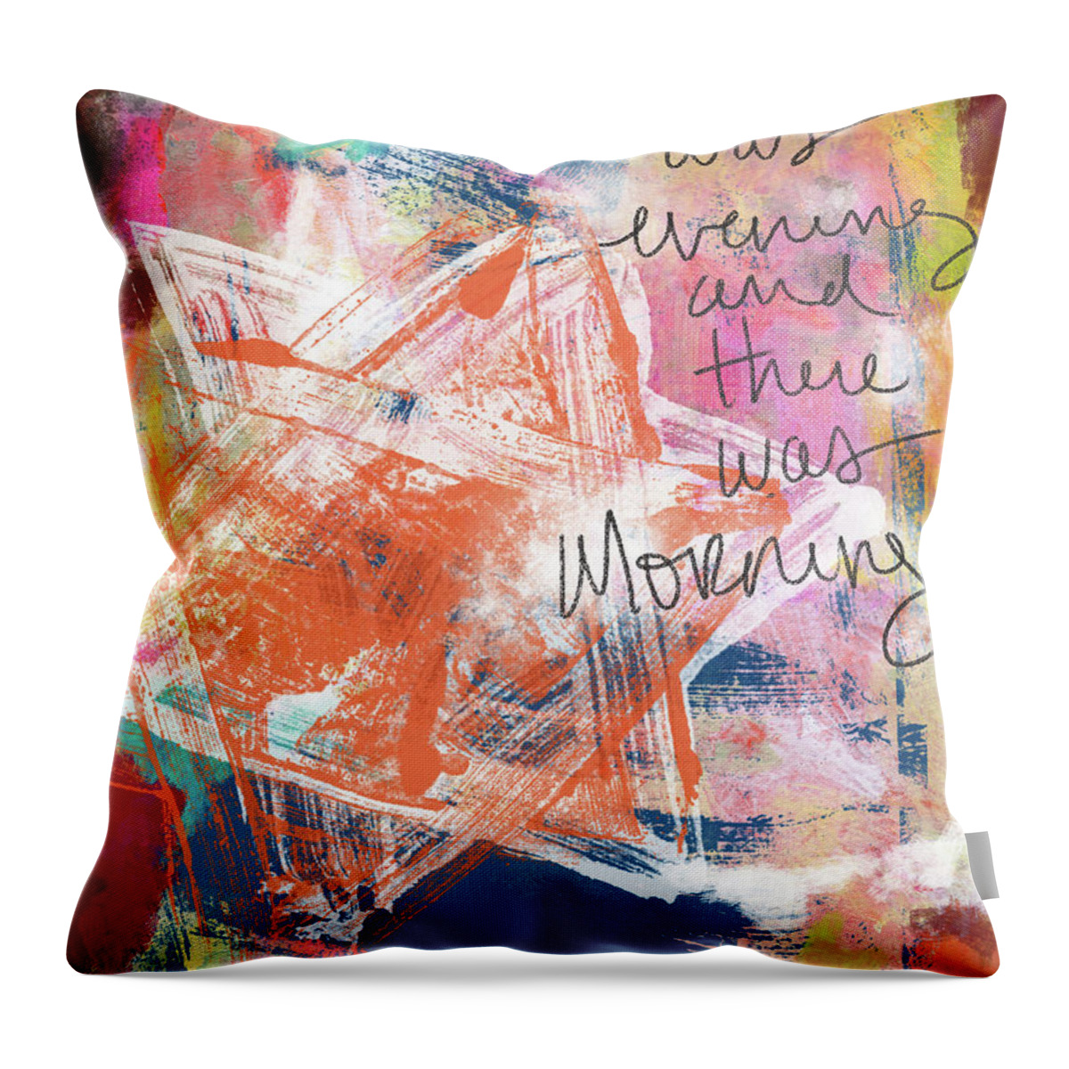 Shabbos Throw Pillow featuring the mixed media Evening and Morning- Art by Linda Woods by Linda Woods