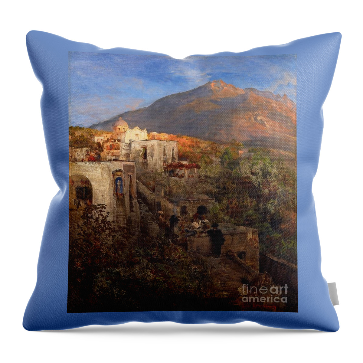 Oswald Achenbach Throw Pillow featuring the painting Evening In Ischia With View On The Monte Epomeo by MotionAge Designs