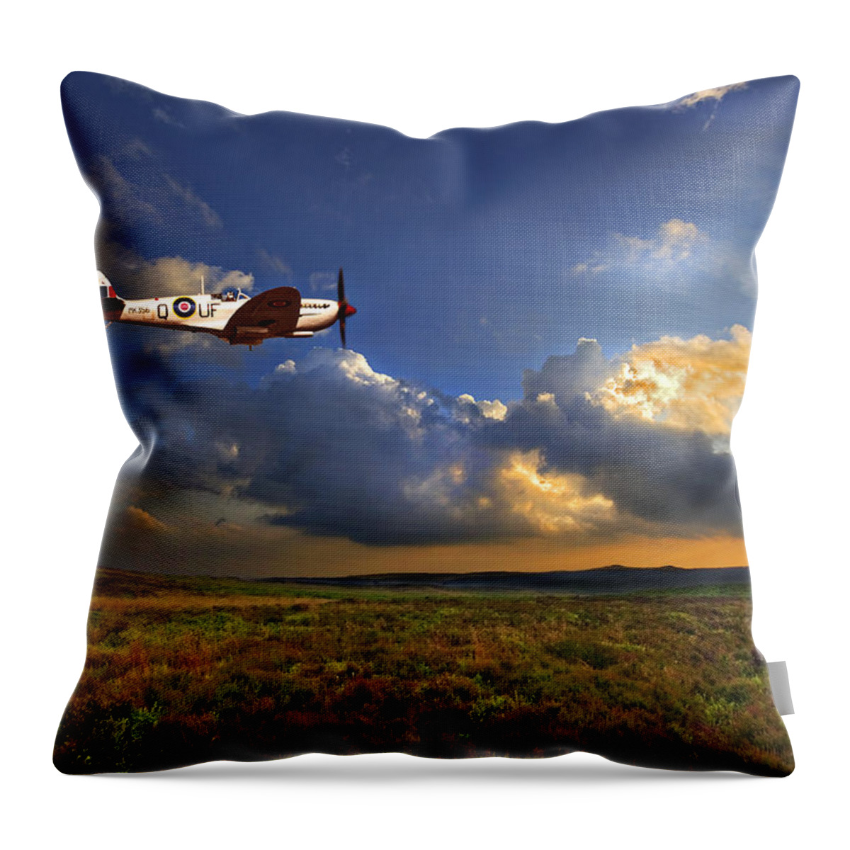 Spitfire Throw Pillow featuring the photograph Evening Spitfire by Meirion Matthias