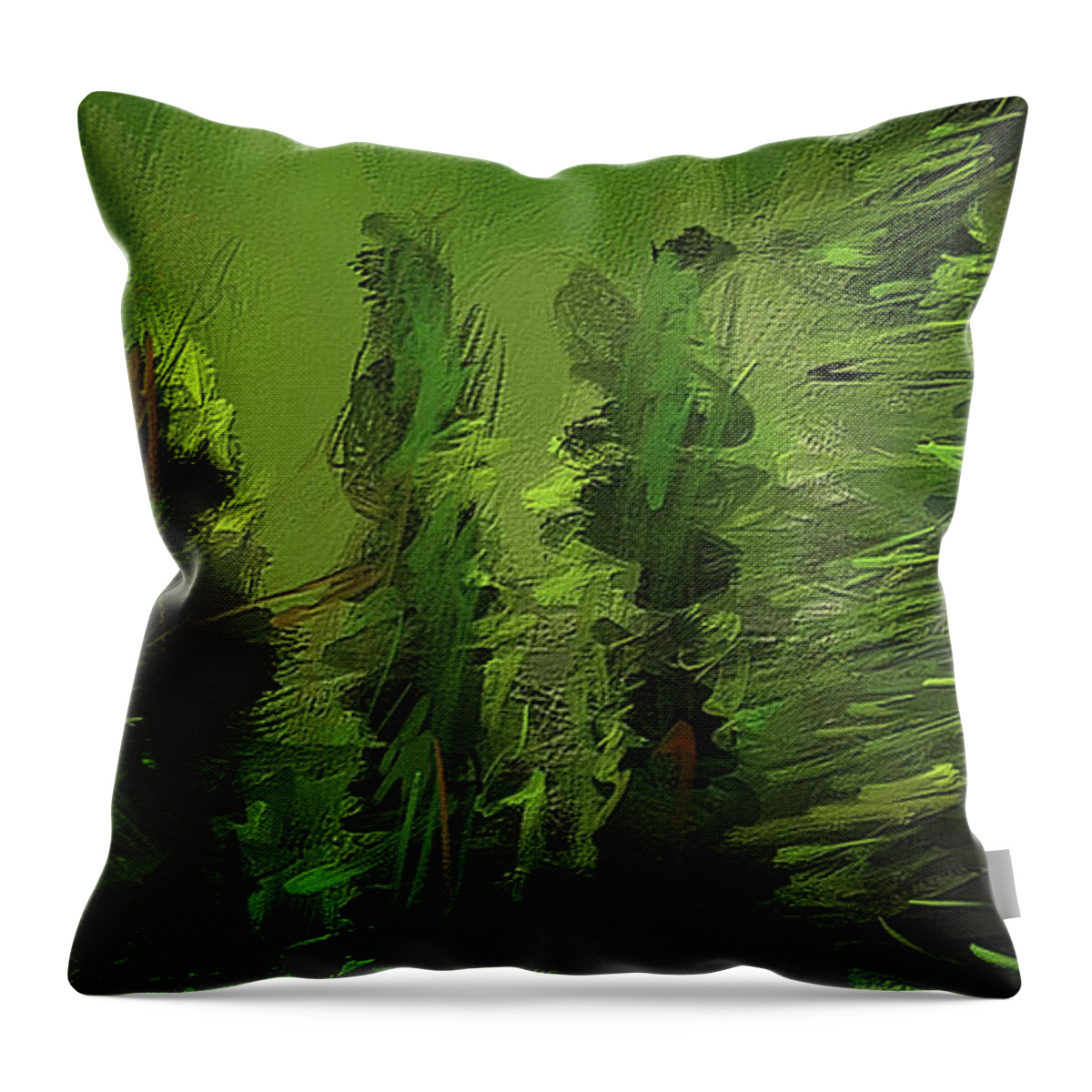 Green Throw Pillow featuring the painting Evergreens - Green Abstract Art by Lourry Legarde