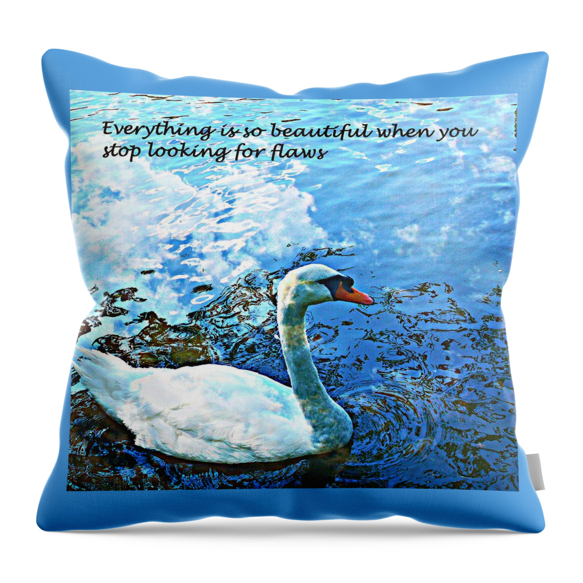 Swan Throw Pillow featuring the mixed media Everything is so Beautiful by Stacie Siemsen