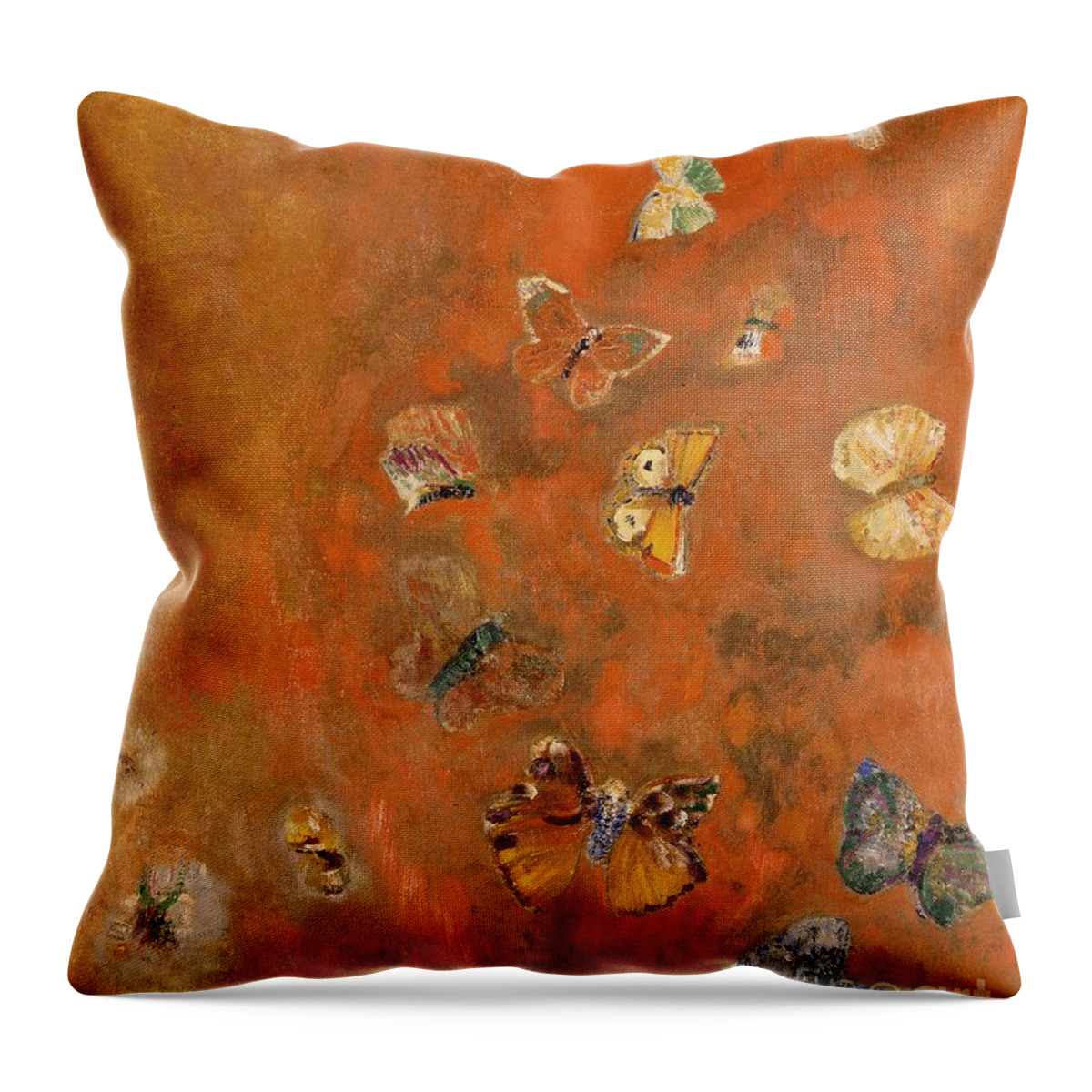 Evocation Throw Pillow featuring the painting Evocation of Butterflies by Odilon Redon