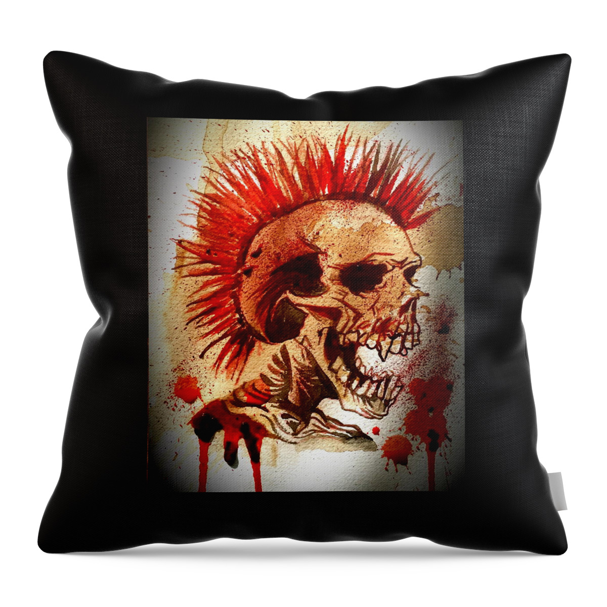  Throw Pillow featuring the painting Exploited Skull by Ryan Almighty