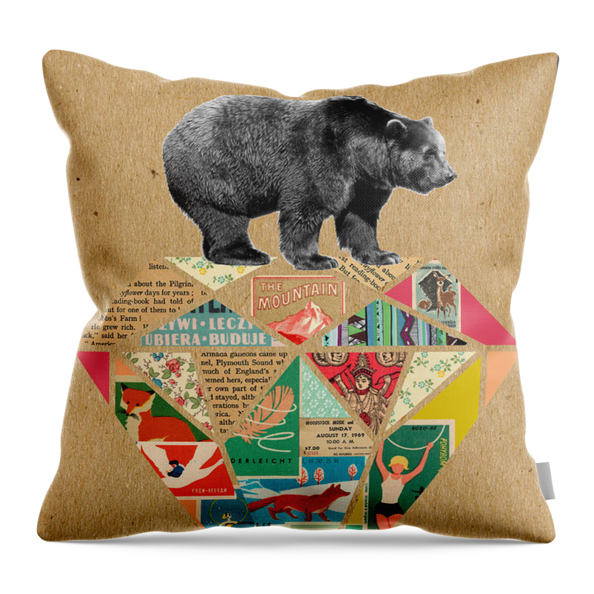 Explore Throw Pillow featuring the mixed media Explore Bear by Claudia Schoen