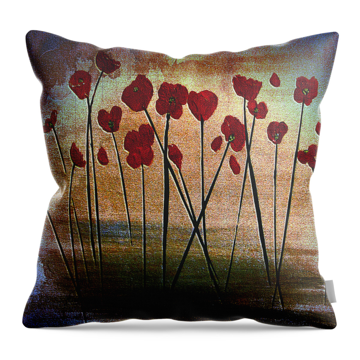 Martha Ann Throw Pillow featuring the painting Expressive Floral Red Poppy Field 725 by Mas Art Studio