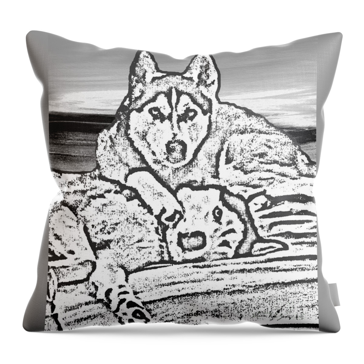 Abstract Throw Pillow featuring the photograph Expressive Huskies Mixed Media G51816_e by Mas Art Studio
