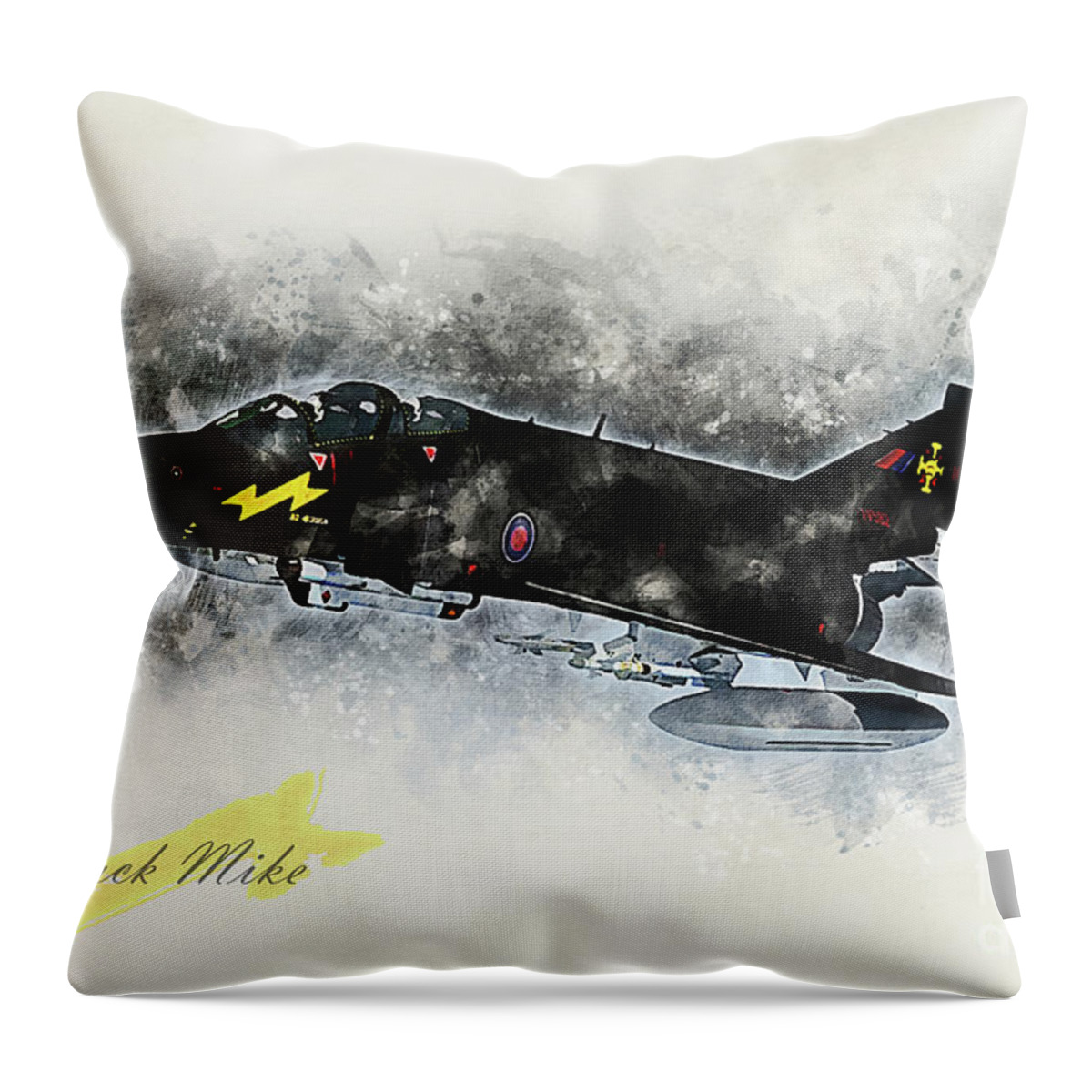 F-4 Throw Pillow featuring the digital art F-4 Phantom Black Mike by Airpower Art