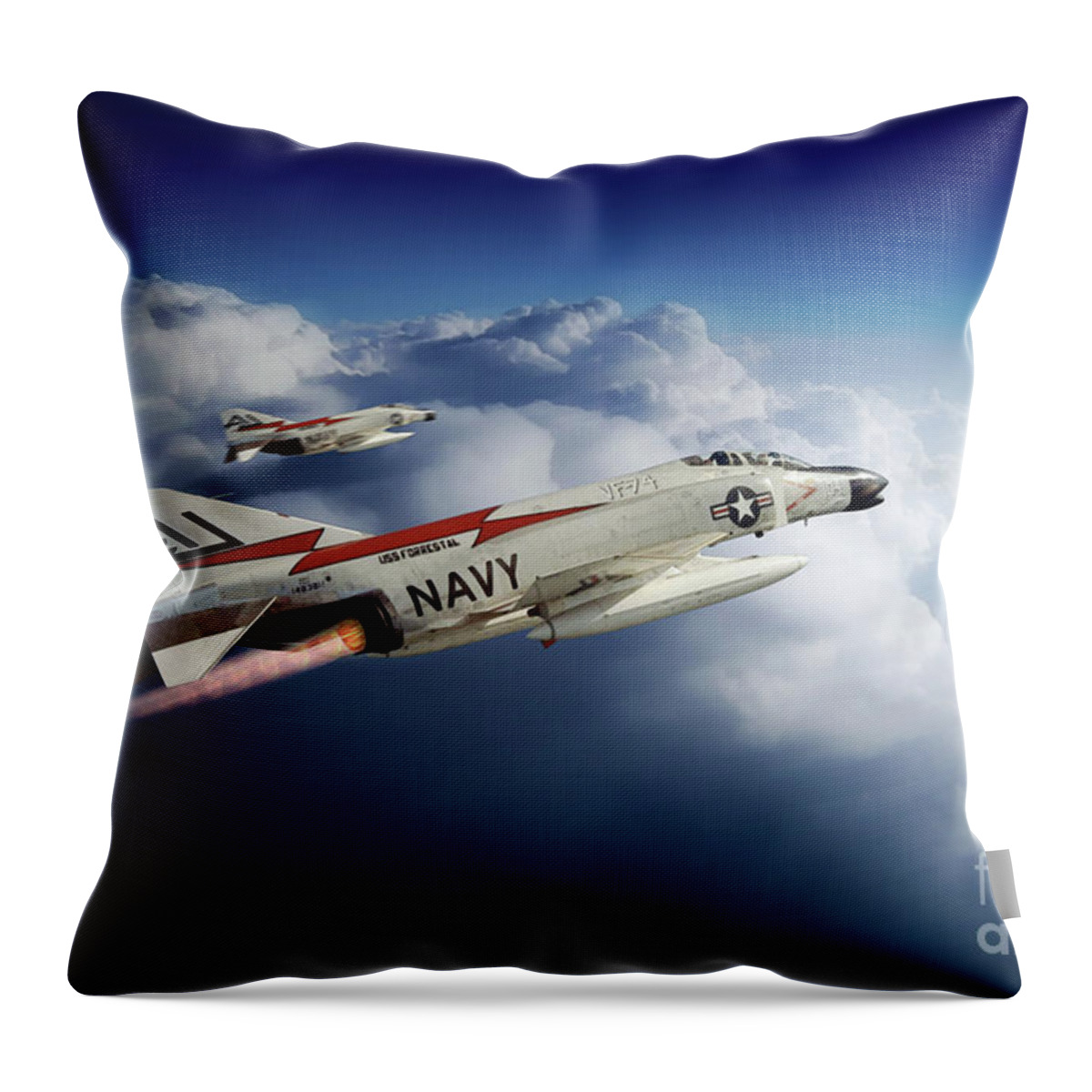 F-4 Throw Pillow featuring the digital art F-4 Phantom VF-74 by Airpower Art