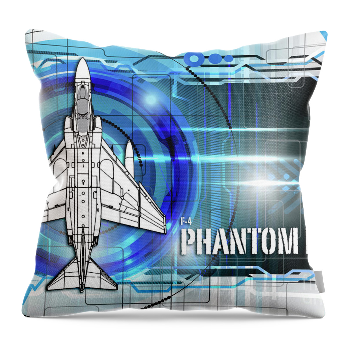 F4 Throw Pillow featuring the digital art F4 Phantom Blueprint by Airpower Art