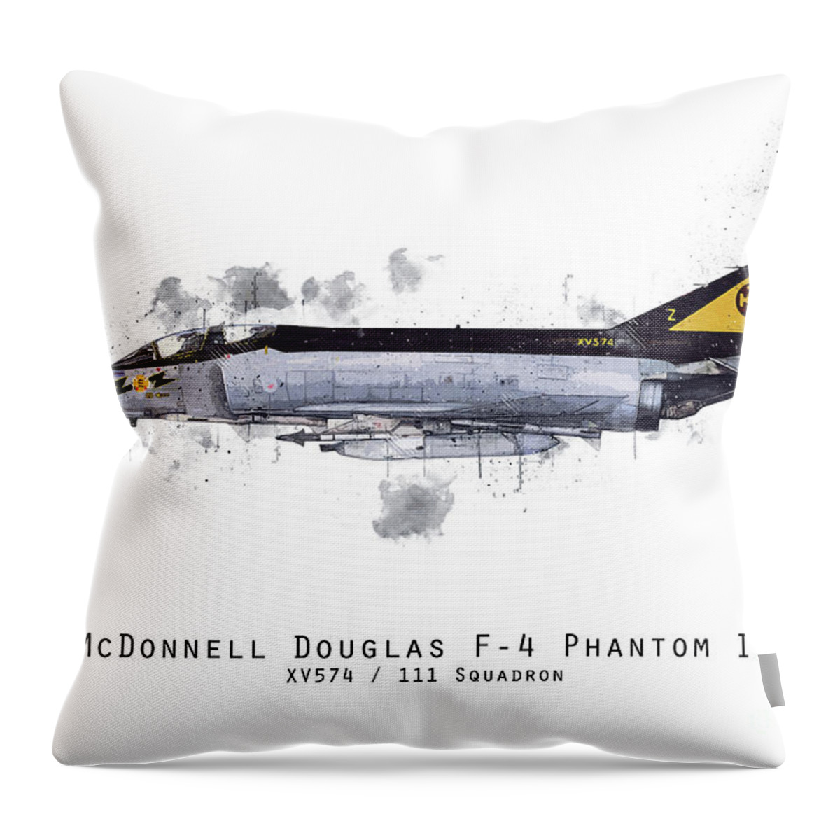 F-4 Phantom Ii Throw Pillow featuring the digital art F4 Phantom Sketch - XV574 by Airpower Art