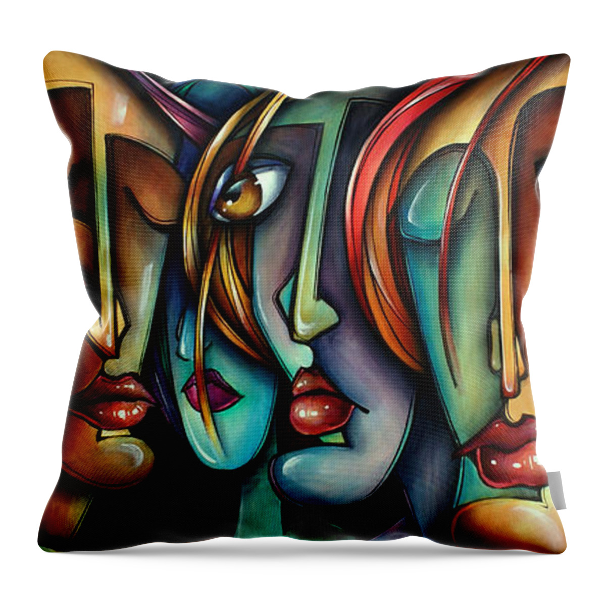 Portrait Throw Pillow featuring the painting 'Face Us' by Michael Lang