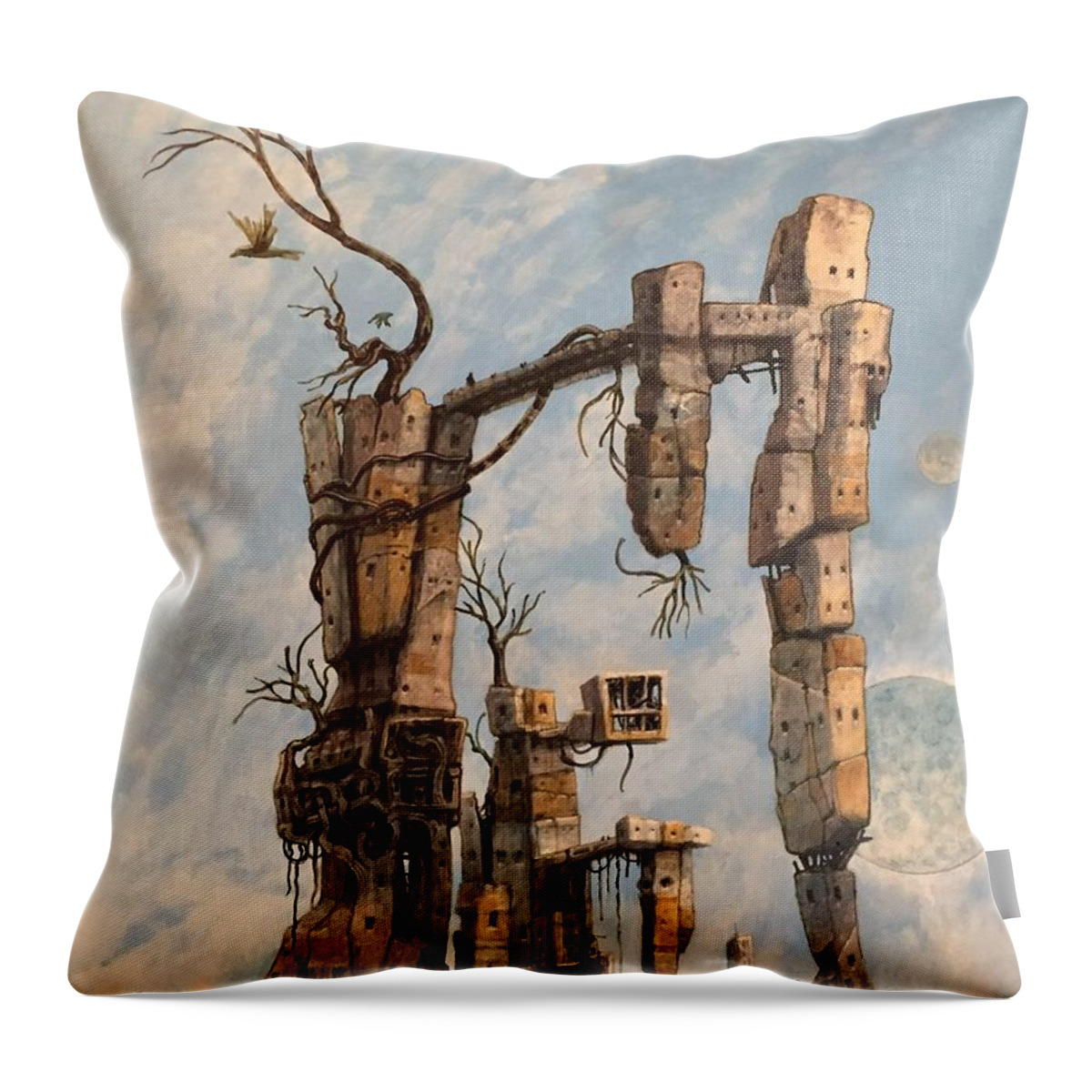 Surreal Throw Pillow featuring the painting Failed Colony by William Stoneham