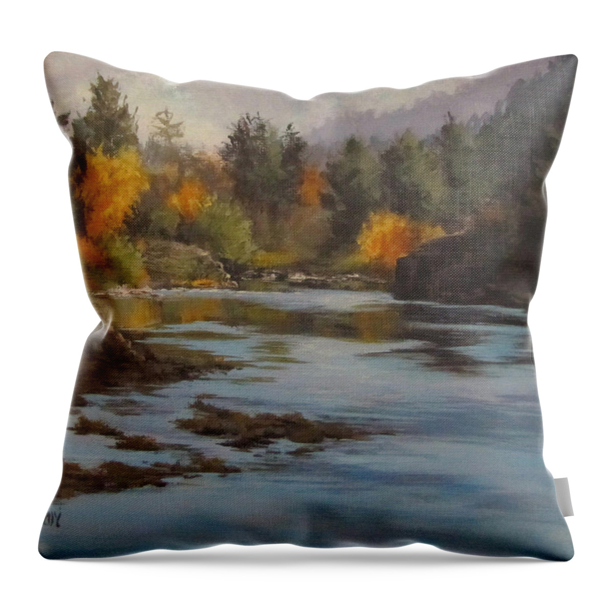 Landscape Throw Pillow featuring the painting Fall at Colliding Rivers by Karen Ilari