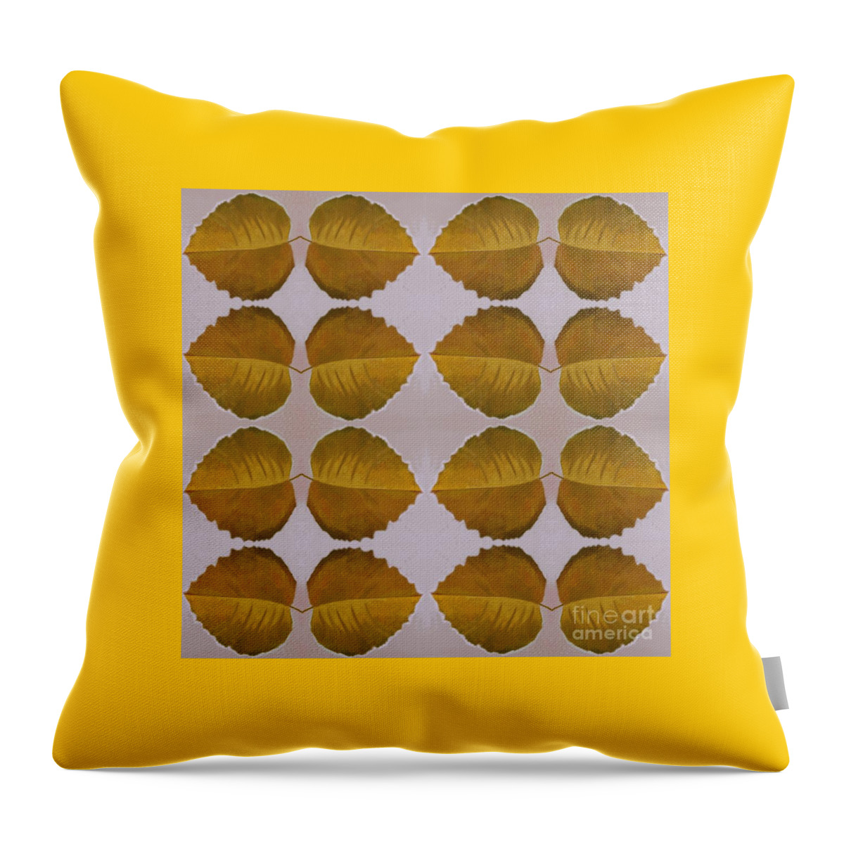 Leaves Throw Pillow featuring the digital art Fallen Leaves Arrangement In Yellow by Helena Tiainen