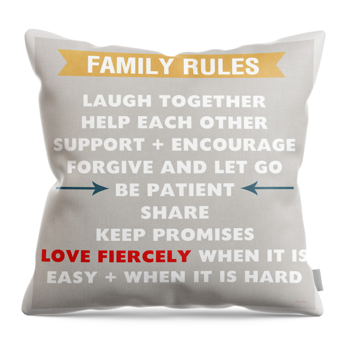 Family Rules Throw Pillow featuring the mixed media Family Rules by Linda Woods