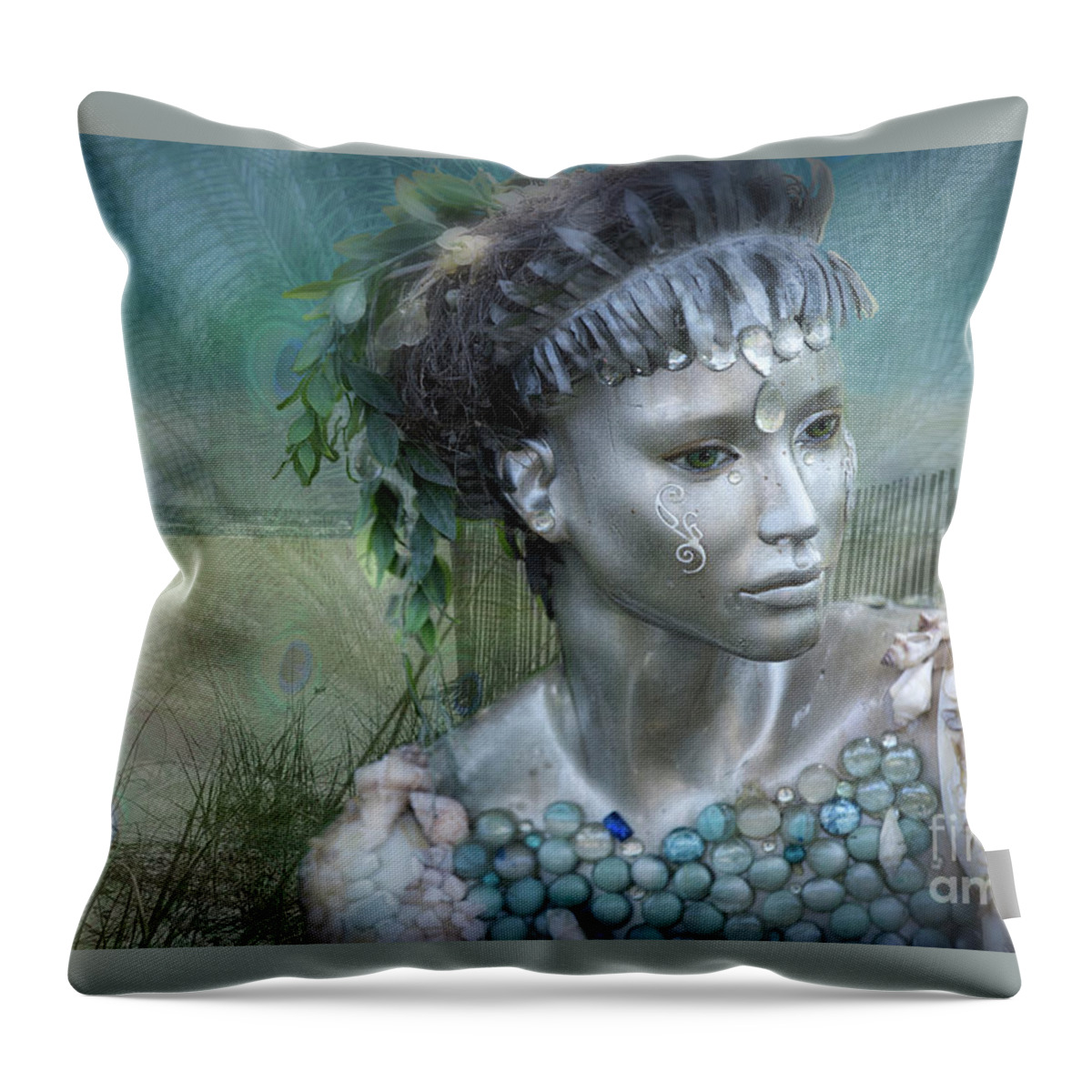 Mermaids Throw Pillow featuring the digital art Mermaiden Fantasea by Mary Lou Chmura
