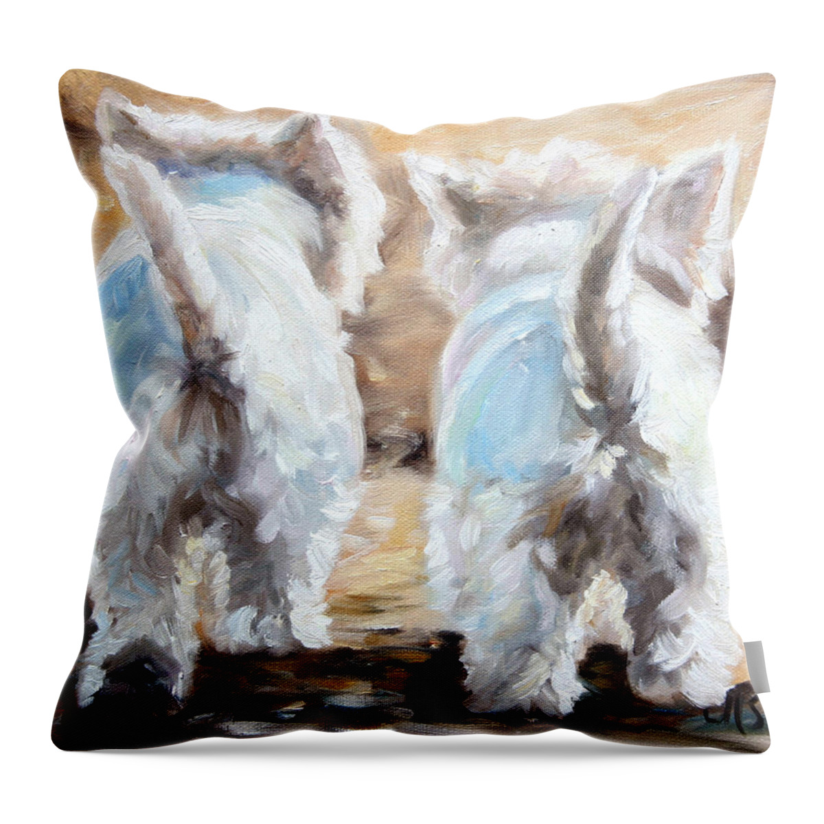 Westie Throw Pillow featuring the painting Farewell by Mary Sparrow