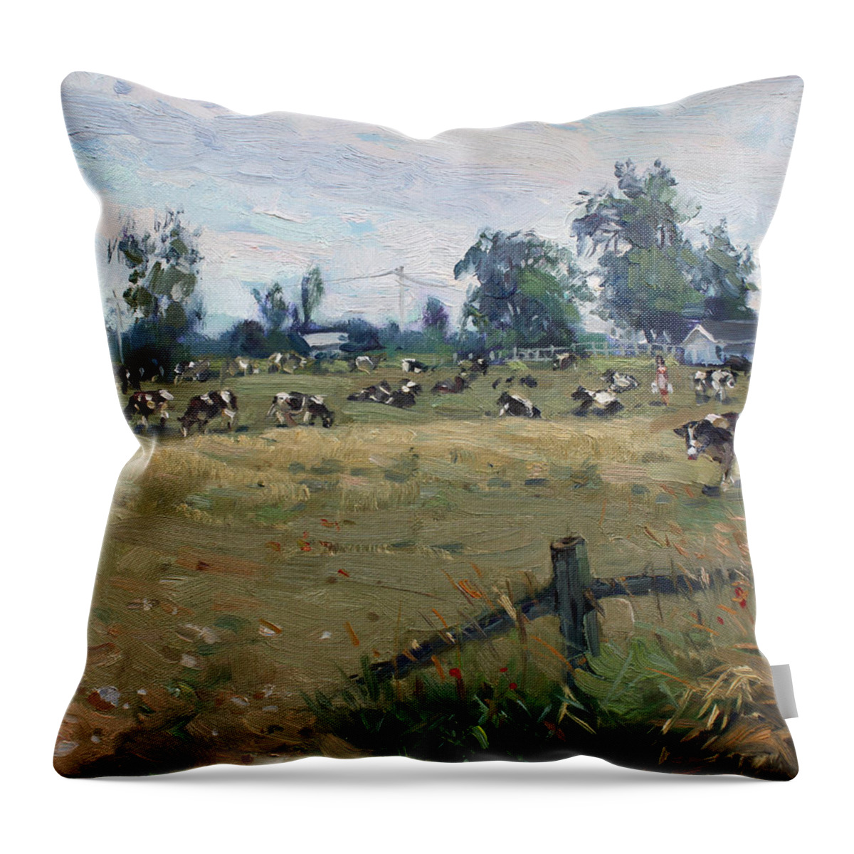 Farm Throw Pillow featuring the painting Farm in Terra Cotta ON by Ylli Haruni