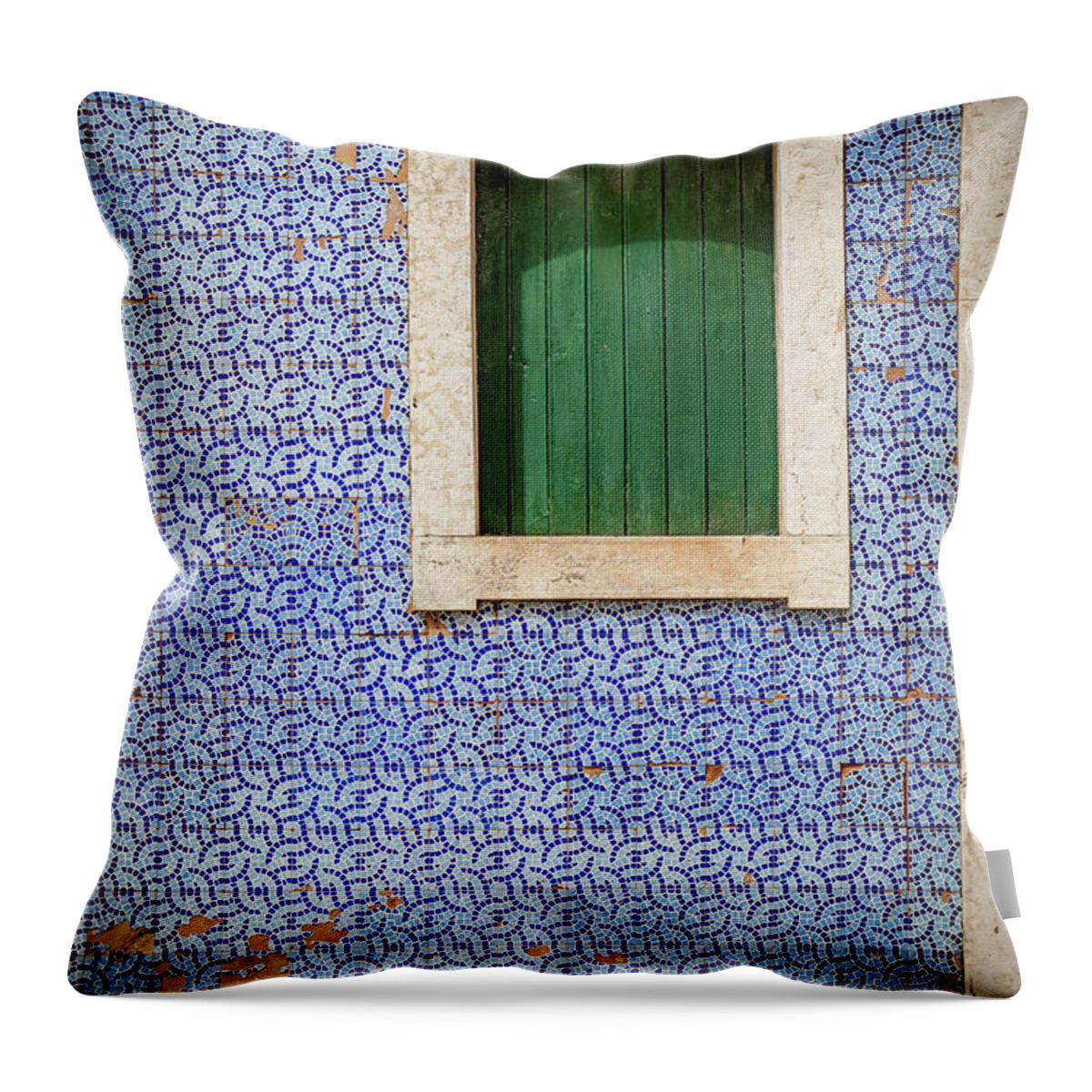 Faro Throw Pillow featuring the photograph Faro Blue Tiles by Nigel R Bell