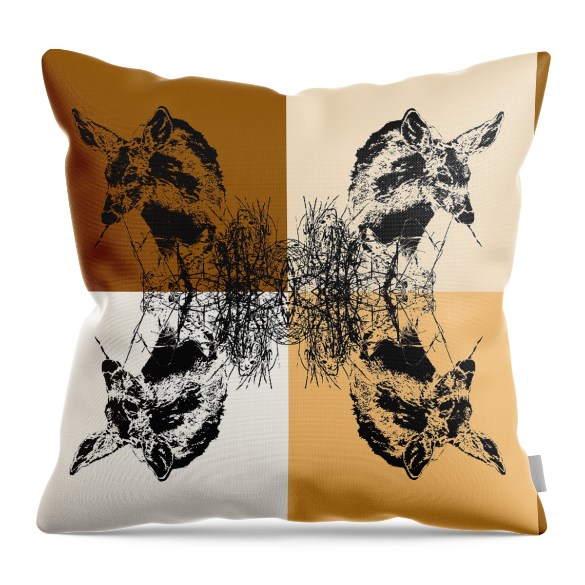 Fawn Eating Grass Coffee Tones Photography on Throw Pillow