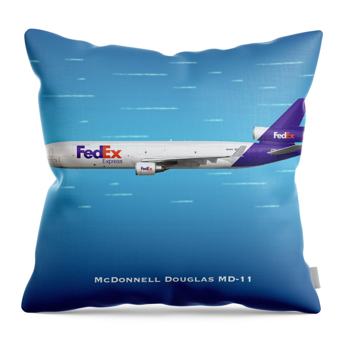 Fedex Throw Pillow featuring the digital art FedEx McDonnell Douglas MD-11 by Airpower Art