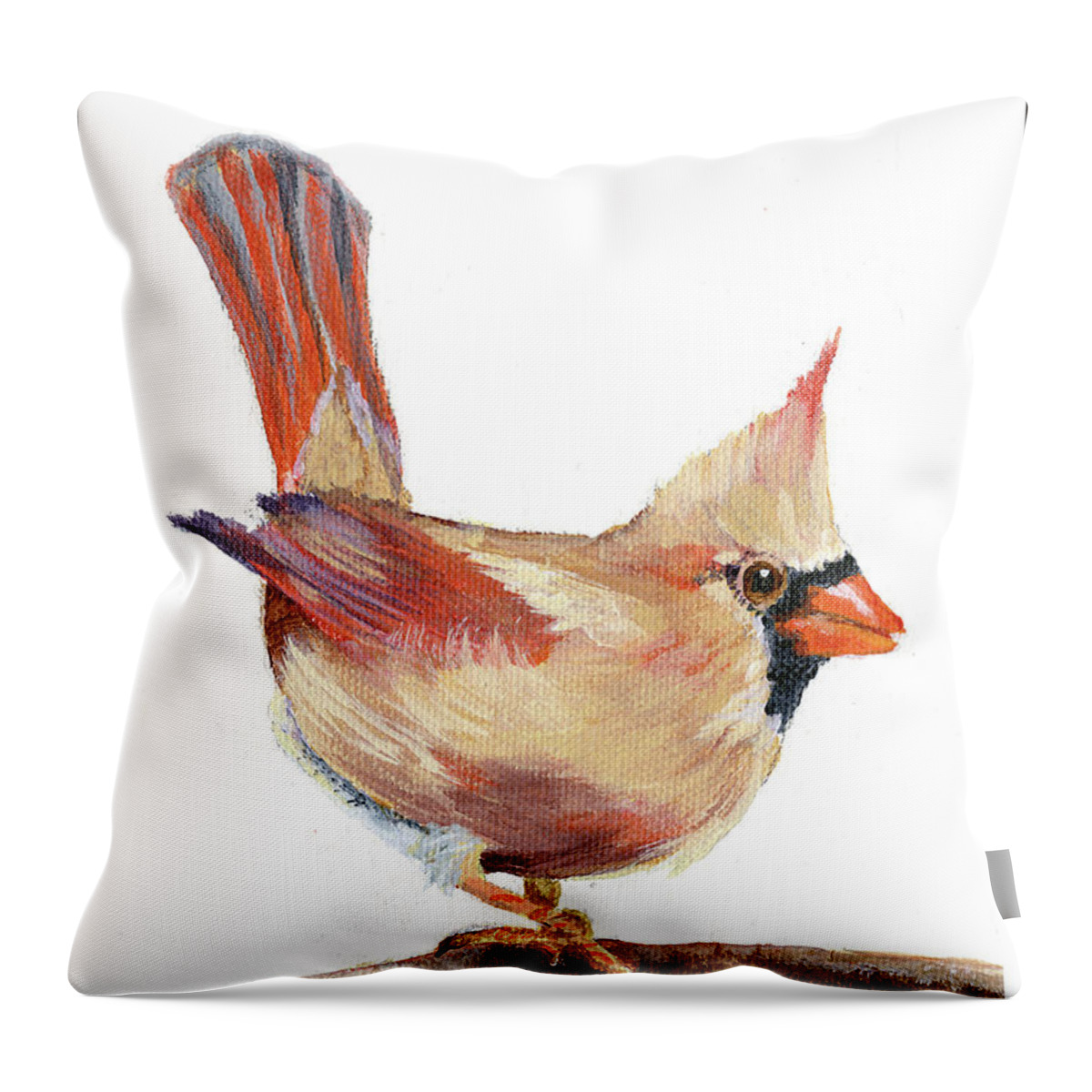 Cardinal Throw Pillow featuring the painting Female Cardinal by Donna Tucker