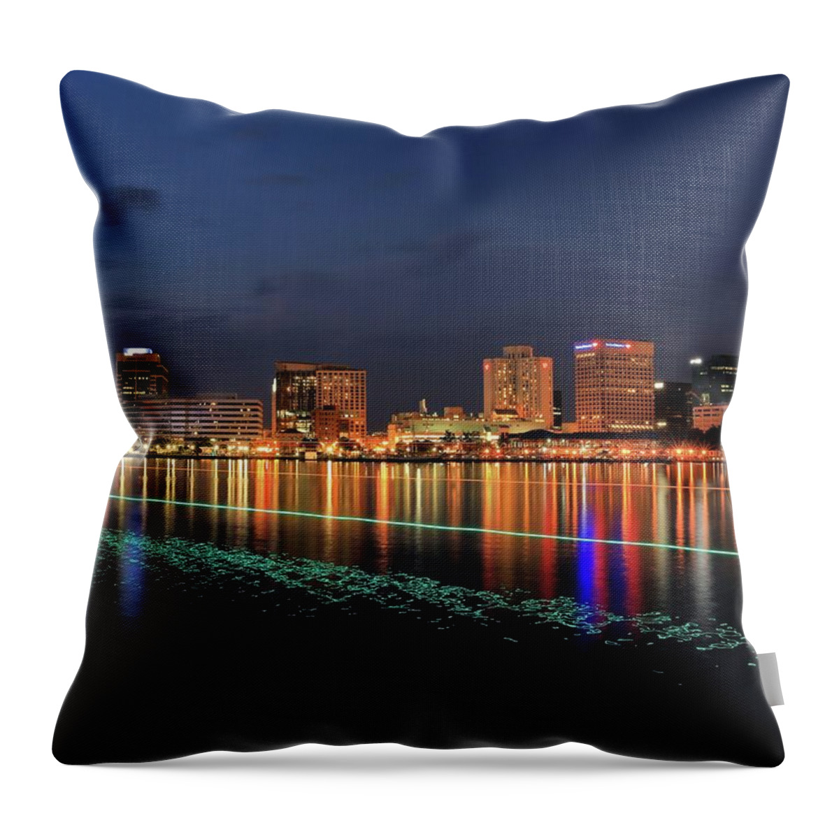 Photosbymch Throw Pillow featuring the photograph Ferry passing by the waterfront by M C Hood