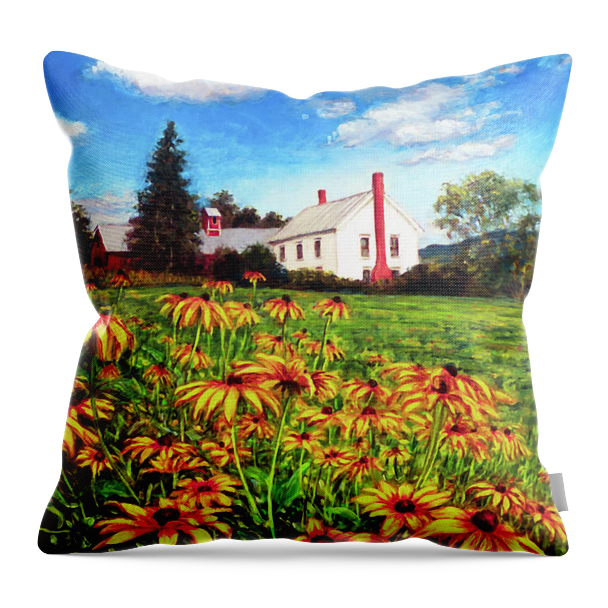 Gardenscape Throw Pillow featuring the painting Field of Black Eyed Susans by Marie Witte