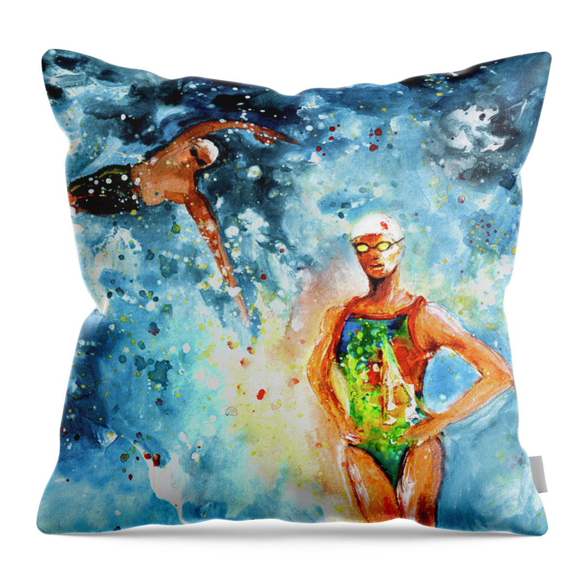 Sports Throw Pillow featuring the painting Fighting Back by Miki De Goodaboom