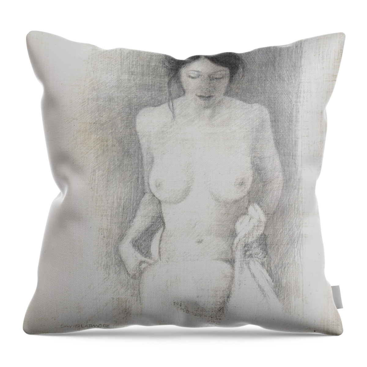 Breasts Throw Pillow featuring the drawing Figure Study 6 by David Ladmore