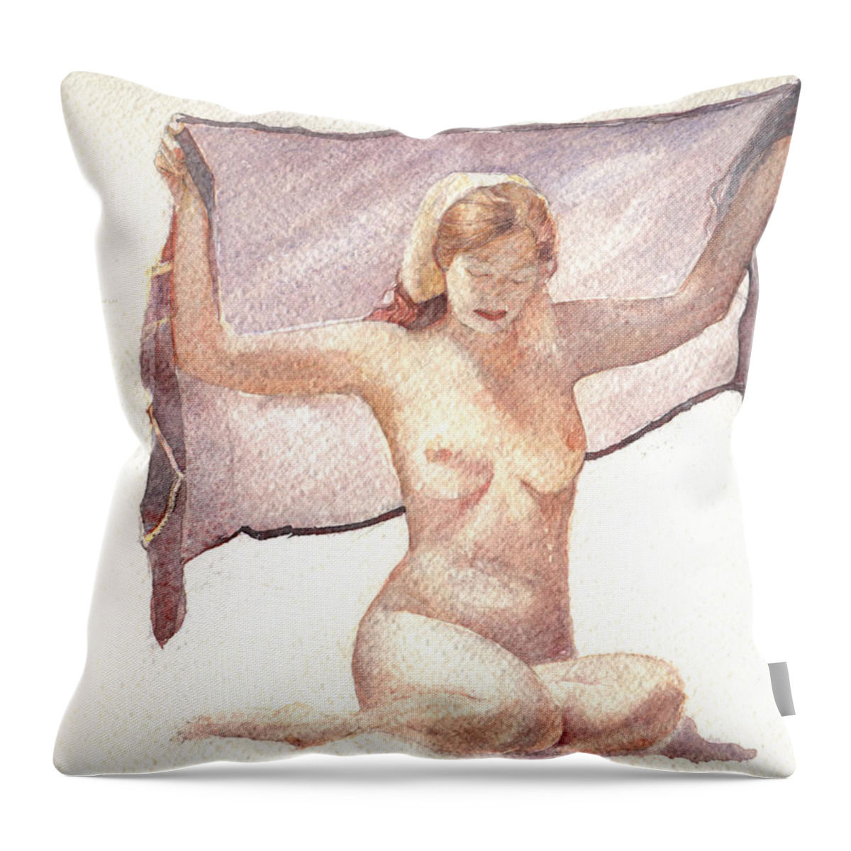 Erotic Throw Pillow featuring the painting Figure with Veil by David Ladmore