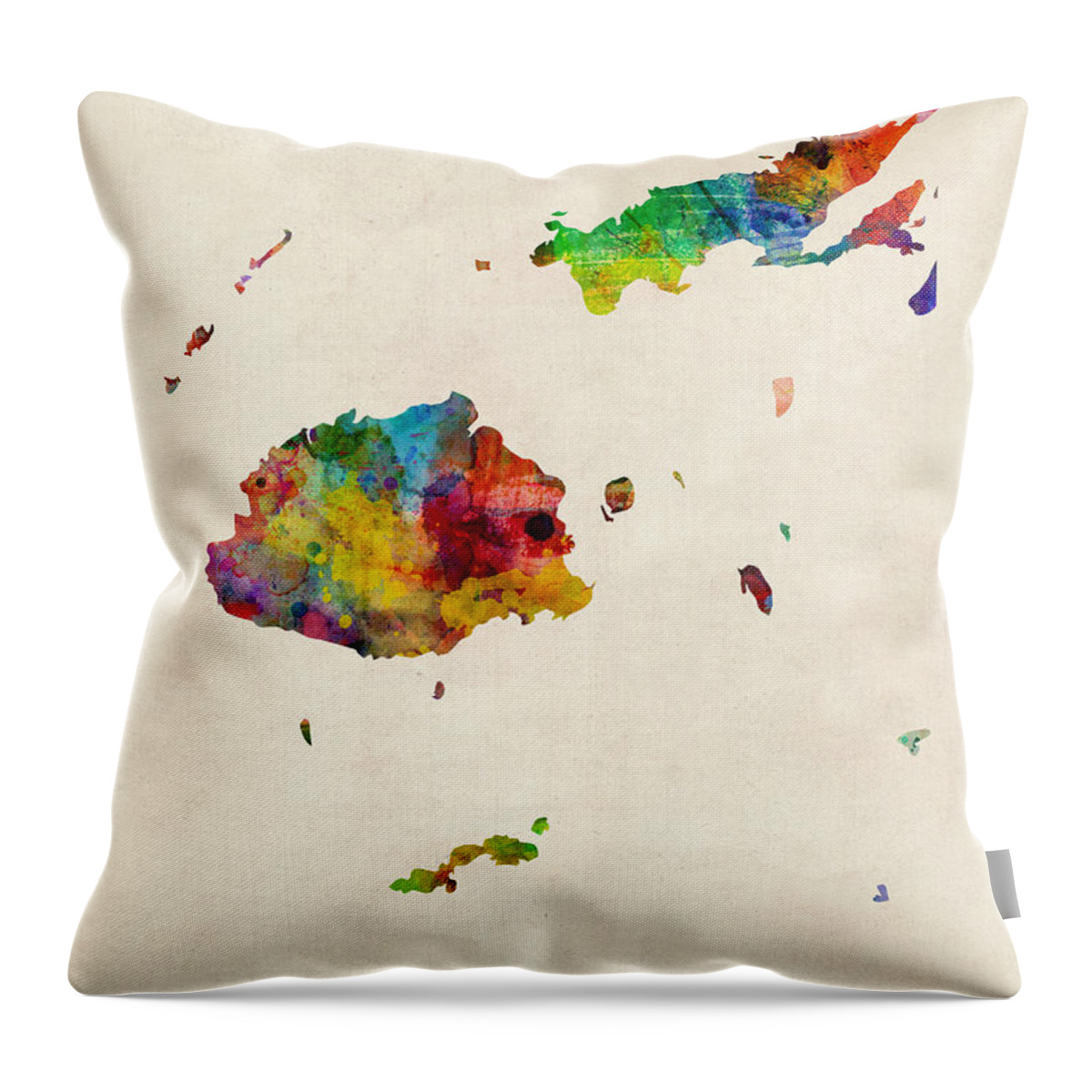 Map Art Throw Pillow featuring the digital art Fiji Watercolor Map by Michael Tompsett