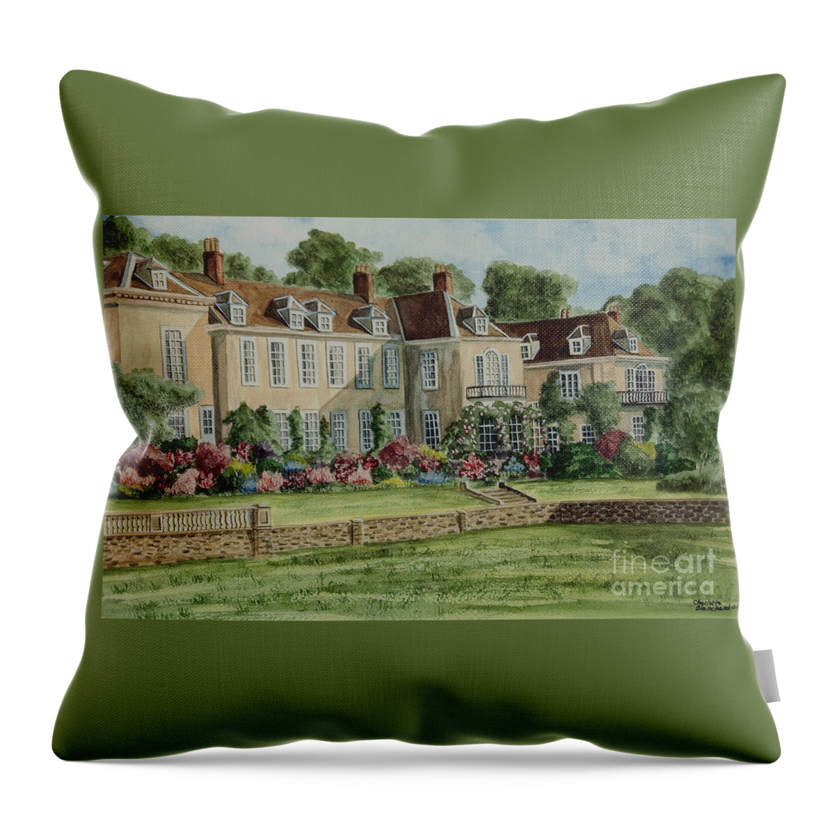 England Throw Pillow featuring the painting Firle Place England by Charlotte Blanchard