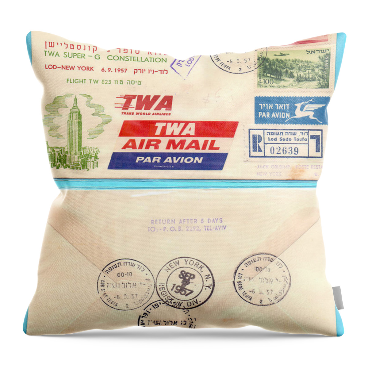 First Throw Pillow featuring the photograph First Flight Lod to New York by Ilan Rosen