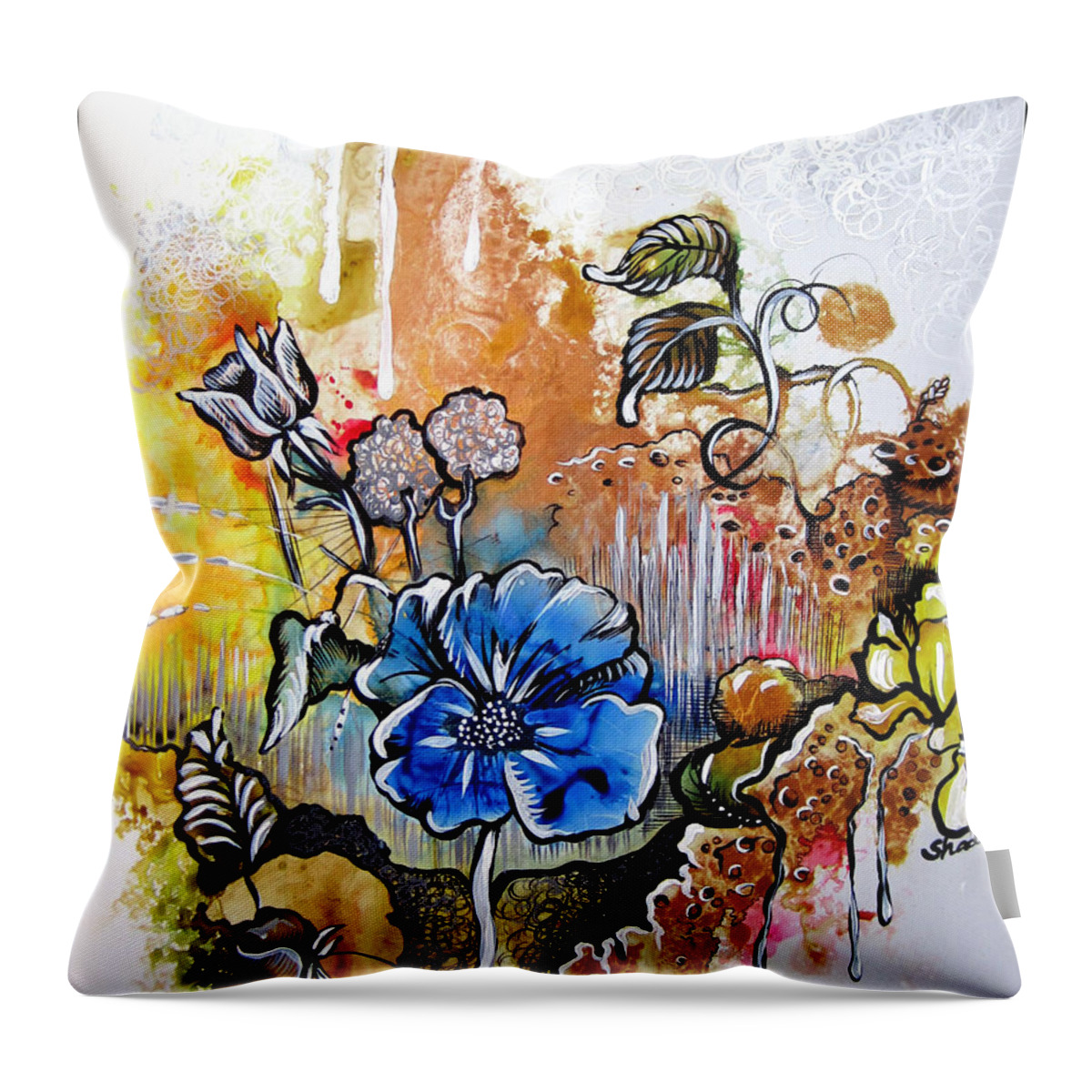 Art Throw Pillow featuring the painting First Light in the garden of eden by Shadia Derbyshire