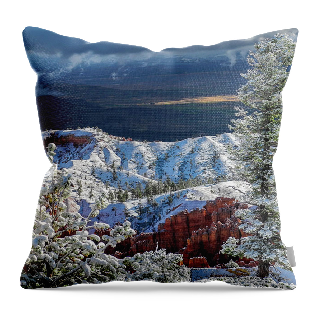 Bryce Canyon Throw Pillow featuring the photograph First Snow by John Roach