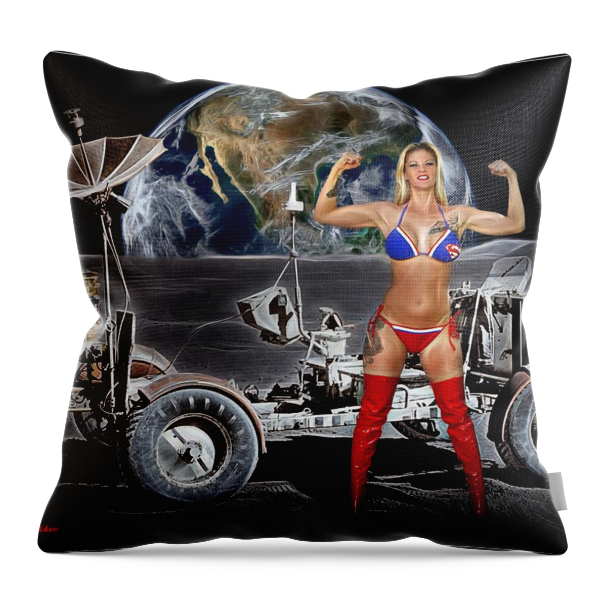 Fantasy Throw Pillow featuring the painting First Woman On The Moon by Jon Volden