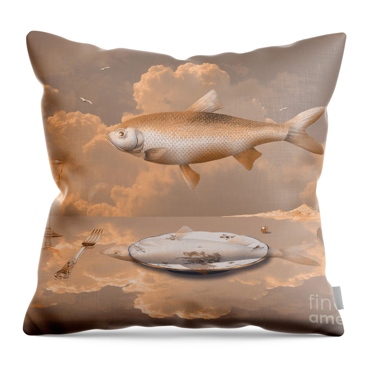 Fish Throw Pillow featuring the digital art Fish Diner by Alexa Szlavics
