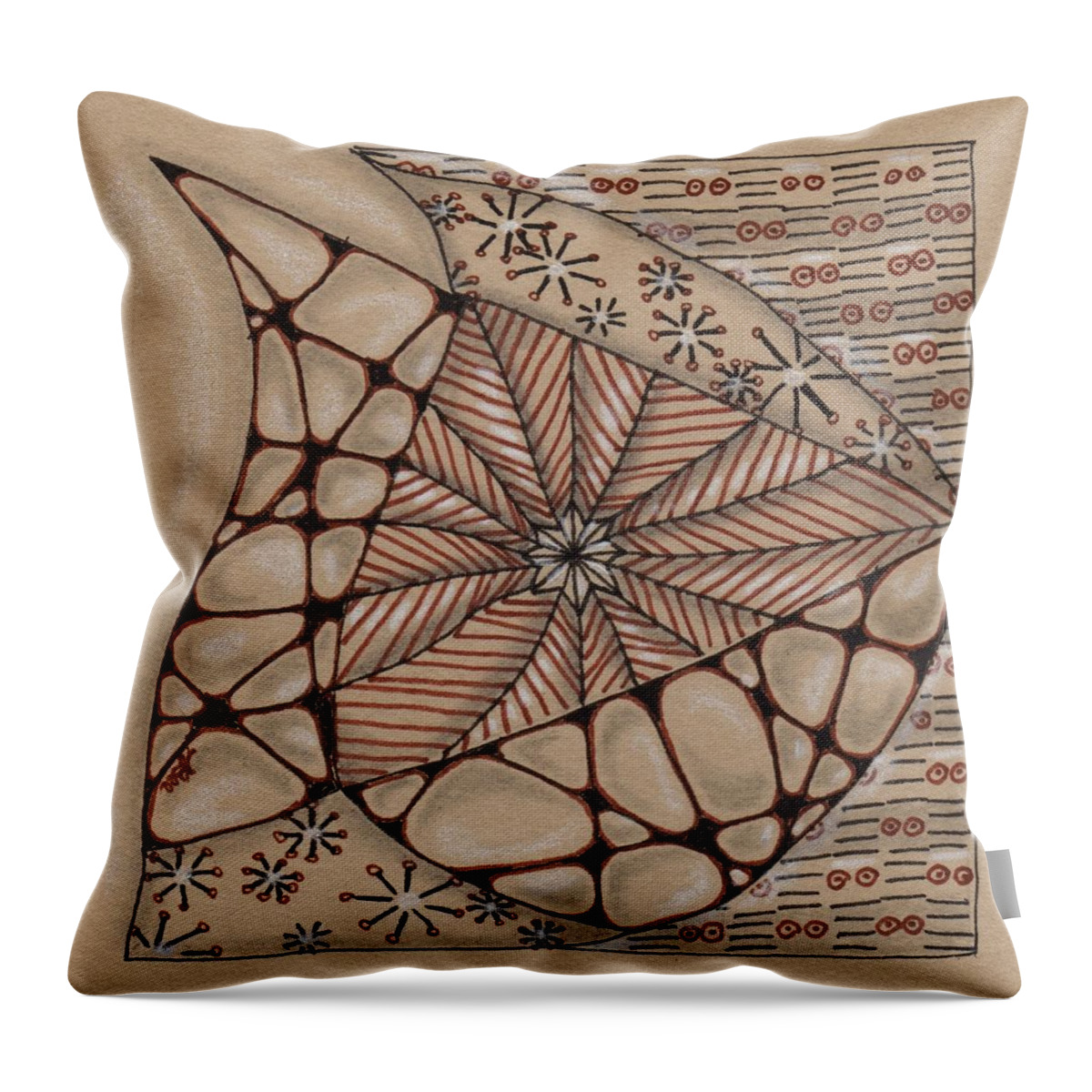 Zentangle Throw Pillow featuring the drawing Fish on a Mission by Jan Steinle
