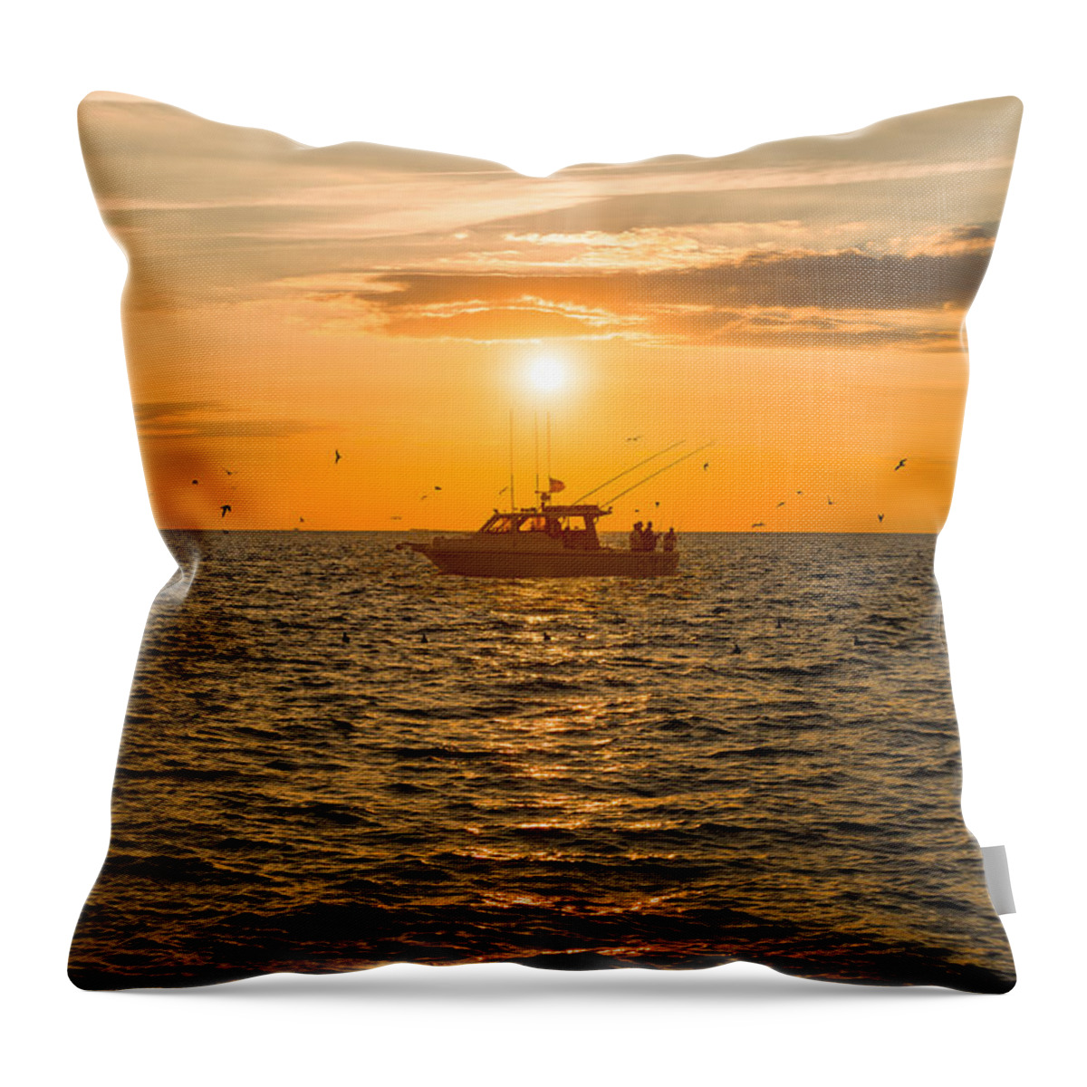 Fishing Throw Pillow featuring the photograph Fishing as the Sun Goes Down by Mark Rogers
