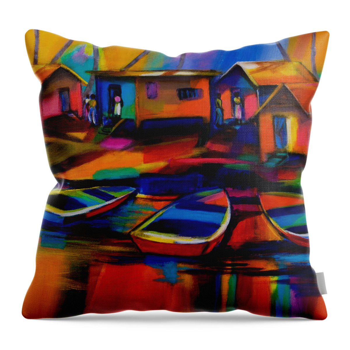 Fishing Throw Pillow featuring the painting Fishing Village by Cynthia McLean