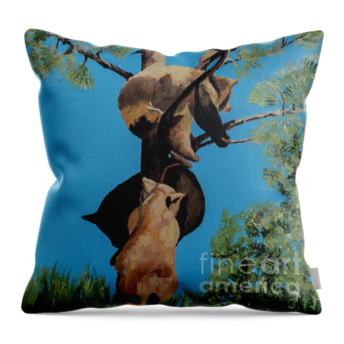 Bear Throw Pillow featuring the painting Five and a Half Bear Cubs by Jackie MacNair