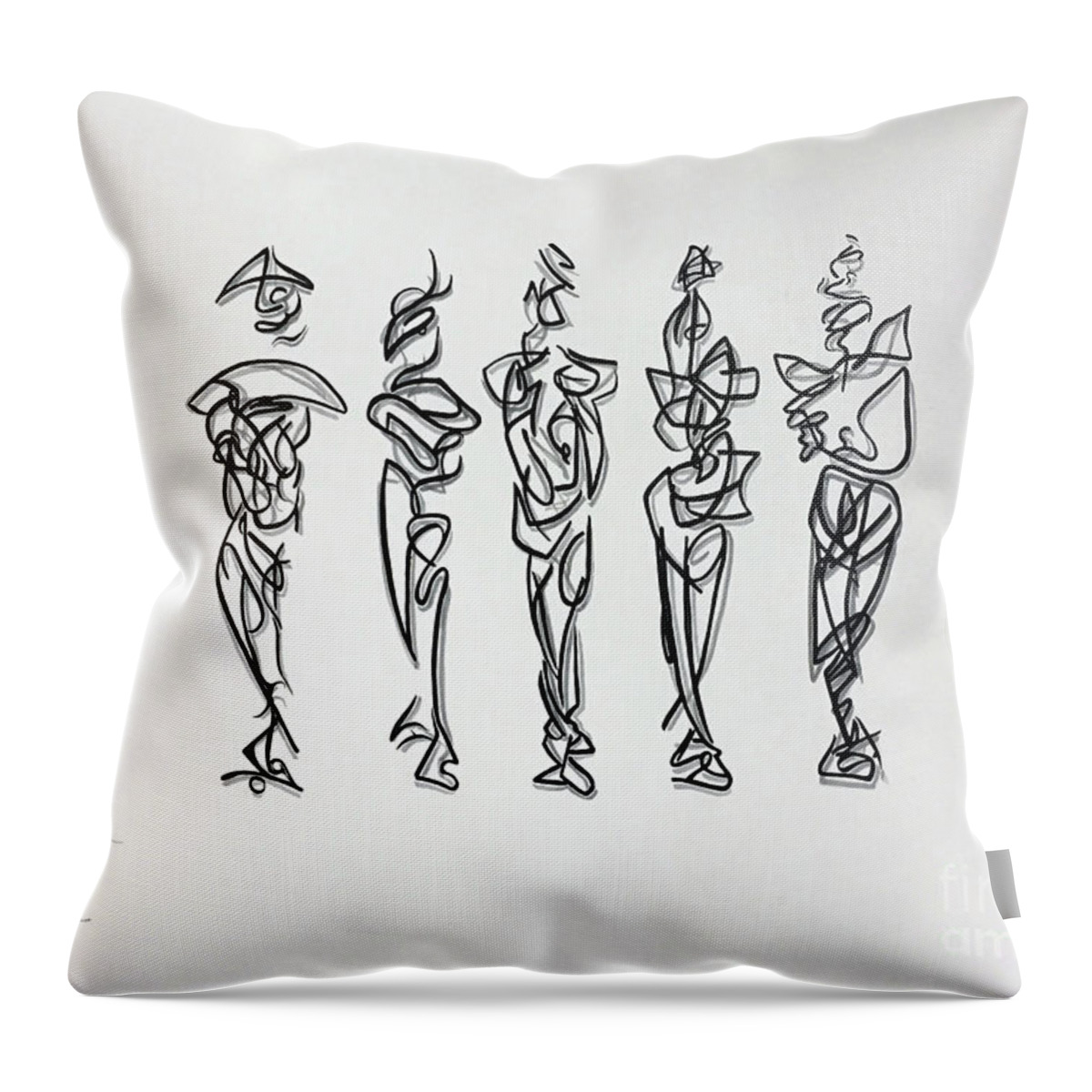  Throw Pillow featuring the drawing Five Muses by James Lanigan Thompson MFA