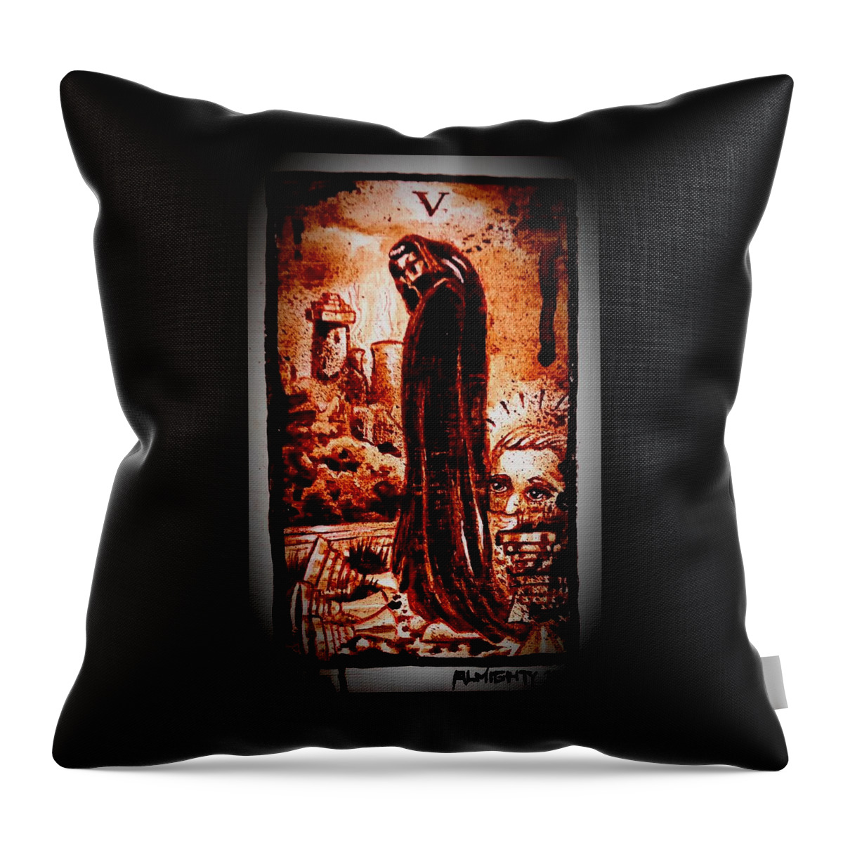 Tarot Throw Pillow featuring the painting Five Of Cups by Ryan Almighty