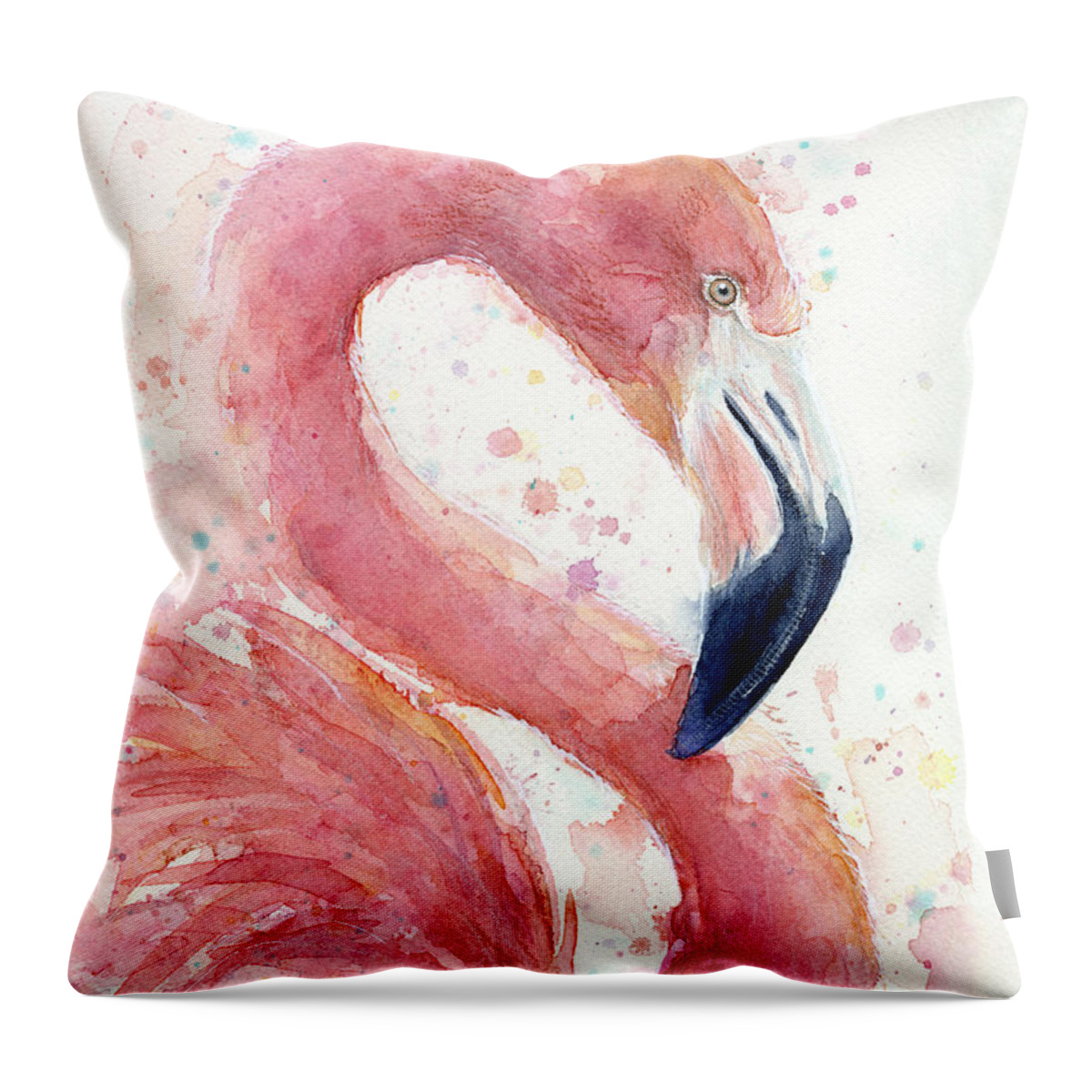 Watercolor Flamingo Throw Pillow featuring the painting Flamingo - Facing Right by Olga Shvartsur