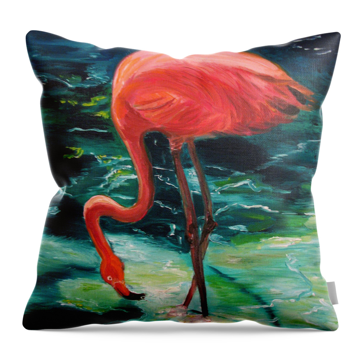Flamingo Throw Pillow featuring the painting Flamingo of Homasassa by Patricia Arroyo