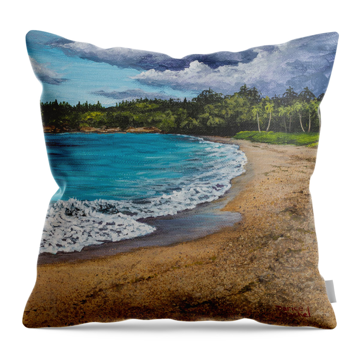 Landscape Throw Pillow featuring the painting Fleming Beach Maui by Darice Machel McGuire