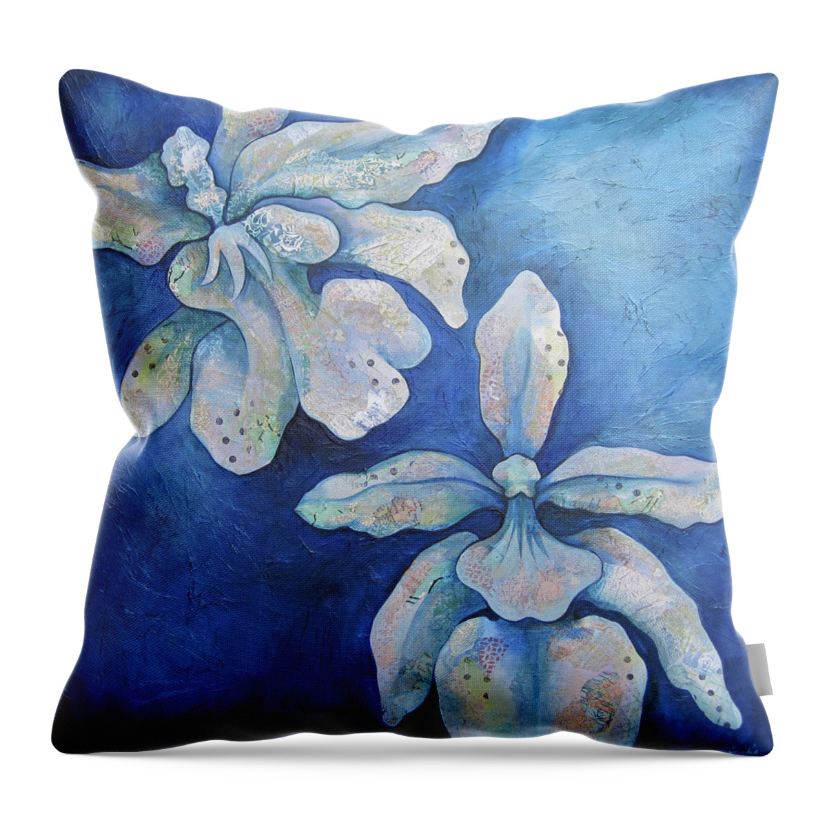 Blue Throw Pillow featuring the painting Floating Orchid by Shadia Derbyshire