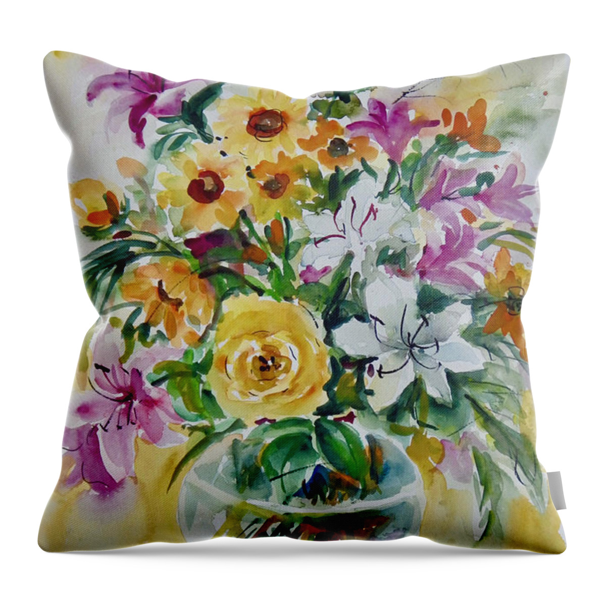 Flowers Throw Pillow featuring the painting Floral Still Life Yellow Rose by Ingrid Dohm