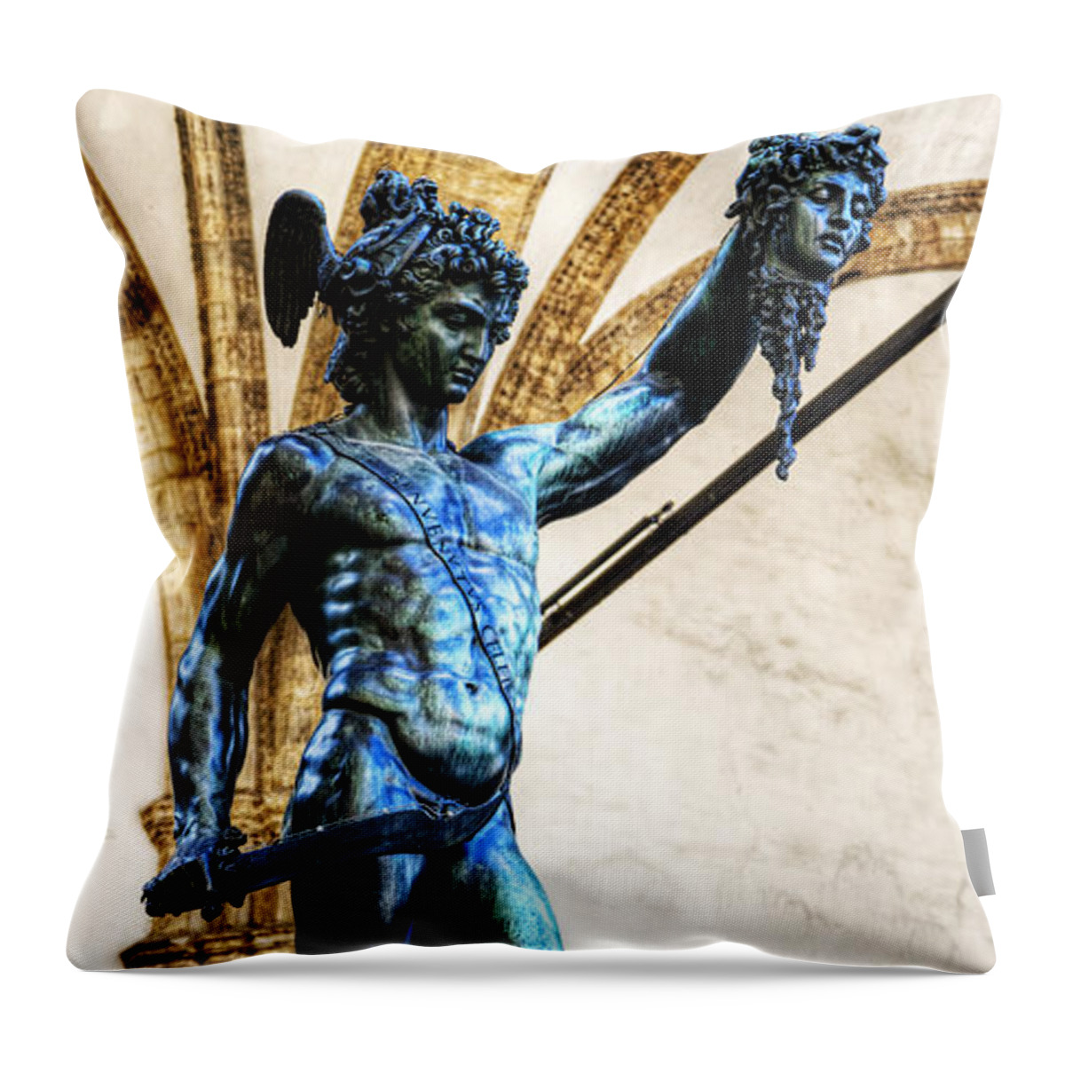 Perseus And Medusa Throw Pillow featuring the photograph Florence - Perseus in the Loggia - side view short by Weston Westmoreland